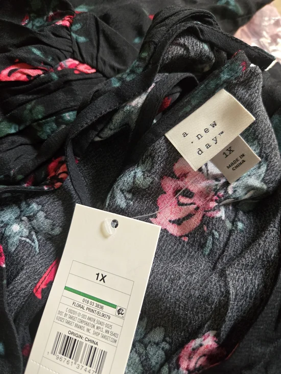 A New Day Black Floral Dress with Pink Roses - Picture 2 of 2